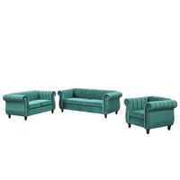 Modern three-piece sofa set with solid wood legs, buttoned tufted backrest, frosted velvet upholstered sofa set including three-seater sofa, double seater and living room furniture set Single chair,