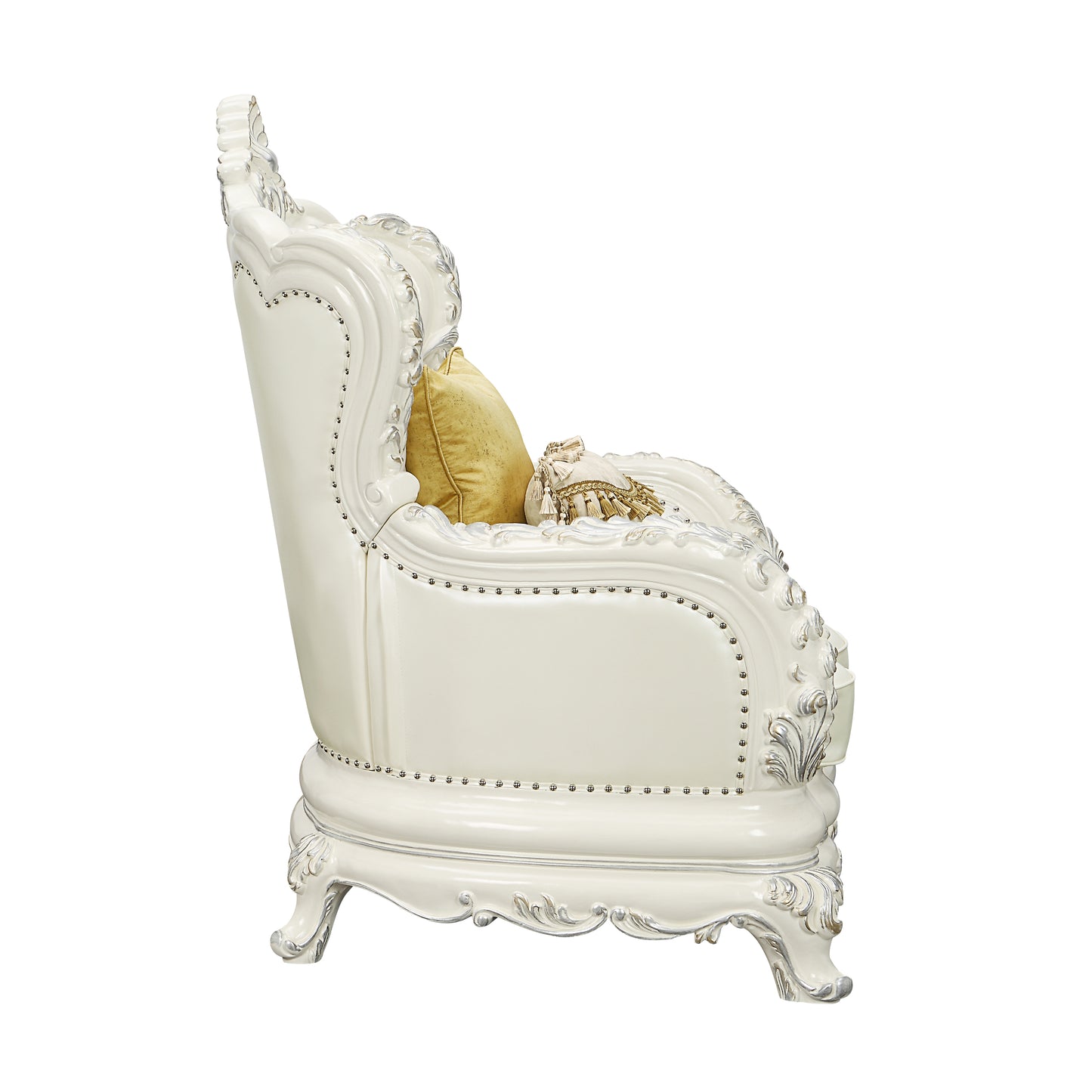 ACME Adara CHAIR W/2 PILLOWS Pearl White PU & Antique White Finish LV01226