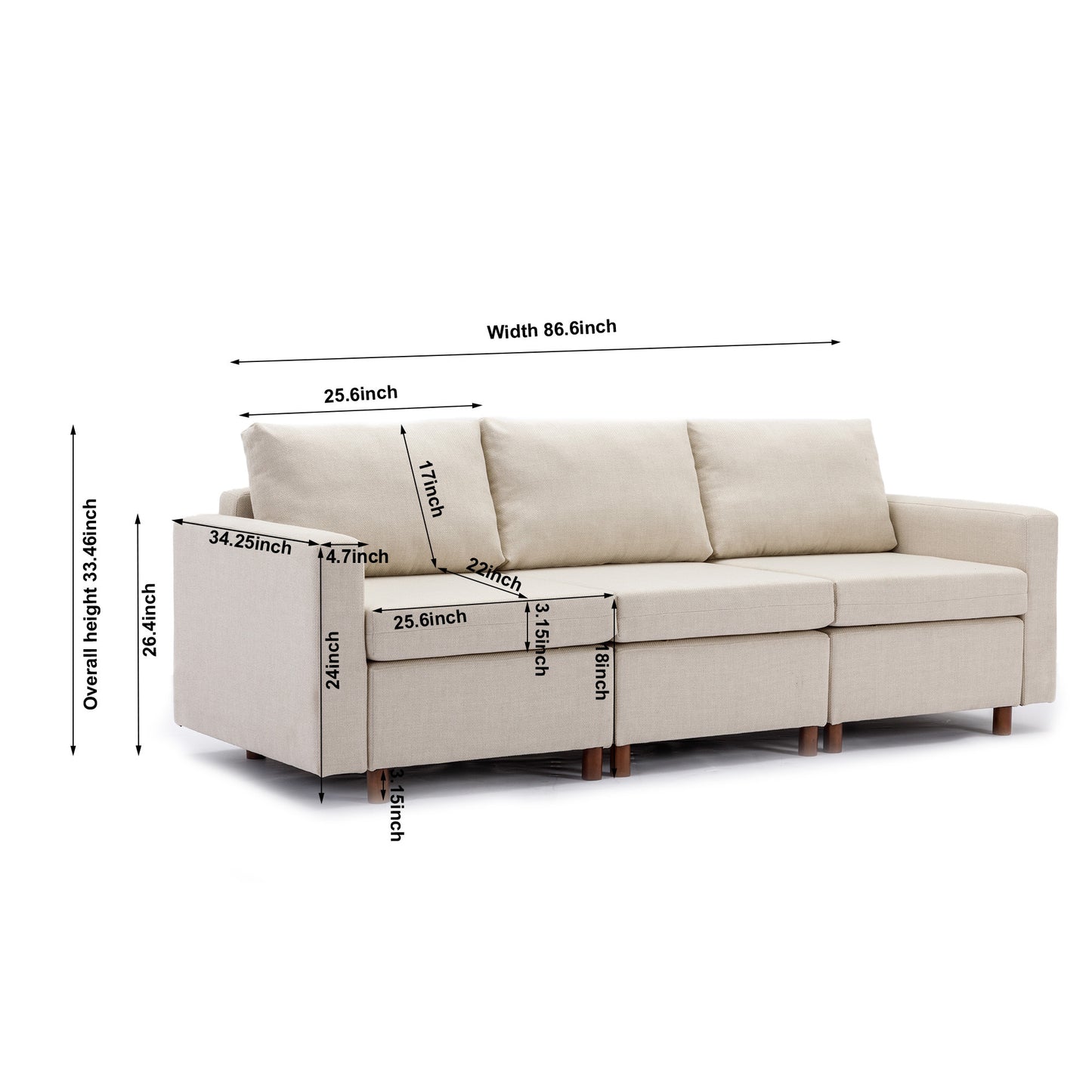 3 Seat Module Sectional Sofa Couch With 2 Ottoman for living room,Seat Cushion and Back Cushion Non-Removable and Non-Washable,Cream