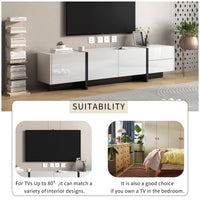 ON-TREND White & Black Contemporary Rectangle Design TV Stand, Unique Style TV Console Table for TVs Up to 80'', Modern TV Cabinet with High Gloss UV Surface for Living Room.