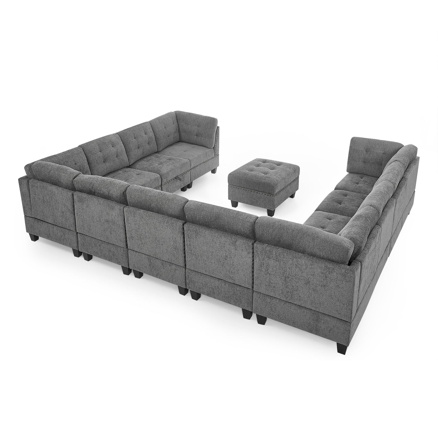 U shape Modular Sectional Sofa,DIY Combination,includes Seven Single Chair, Four Corner and One Ottoman,Grey