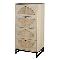 Set of 2, Natural Rattan, Cabinet with 4 Drawers, Suitable for Living room, Bedroom and Study, Diversified Storage