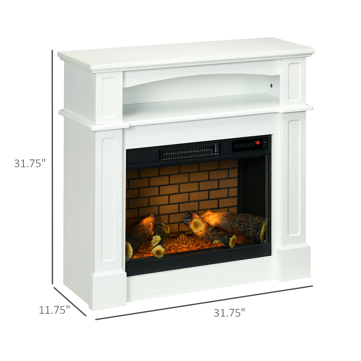 HOMCOM 32" Electric Fireplace with Mantel, Freestanding Heater with LED Log Flame, Shelf and Remote Control, 700W/1400W, White