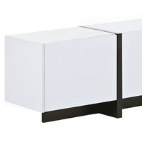 ON-TREND White & Black Contemporary Rectangle Design TV Stand, Unique Style TV Console Table for TVs Up to 80'', Modern TV Cabinet with High Gloss UV Surface for Living Room.