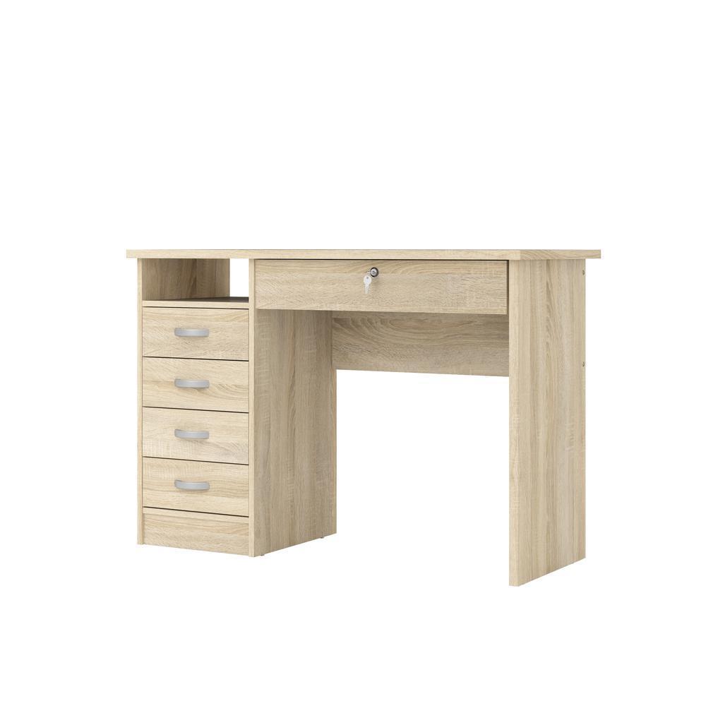 Modern Desk with 5 Storage Drawers for Living Room or Home Office, Oak Structure