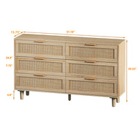 51.18"6-Drawers Rattan Storage Cabinet Rattan Drawer,for Bedroom,Living Room,Natural