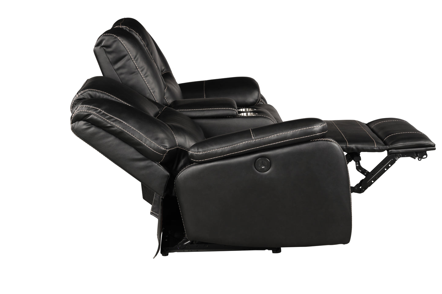 Hong Kong 2 Piece Power Reclining Sofa Set made with Faux Leather in Black