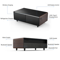 Modern Smart Coffee Table with Built-in Fridge, Bluetooth Speaker, Wireless Charging Module, Touch Control Panel, Power Socket, USB Interface, Outlet Protection, Atmosphere light, and More