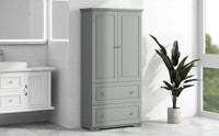 Wide Bathroom Storage Cabinet, Freestanding Storage Cabinet with Two Drawers and Adjustable Shelf, MDF Board with Painted Finish, Grey