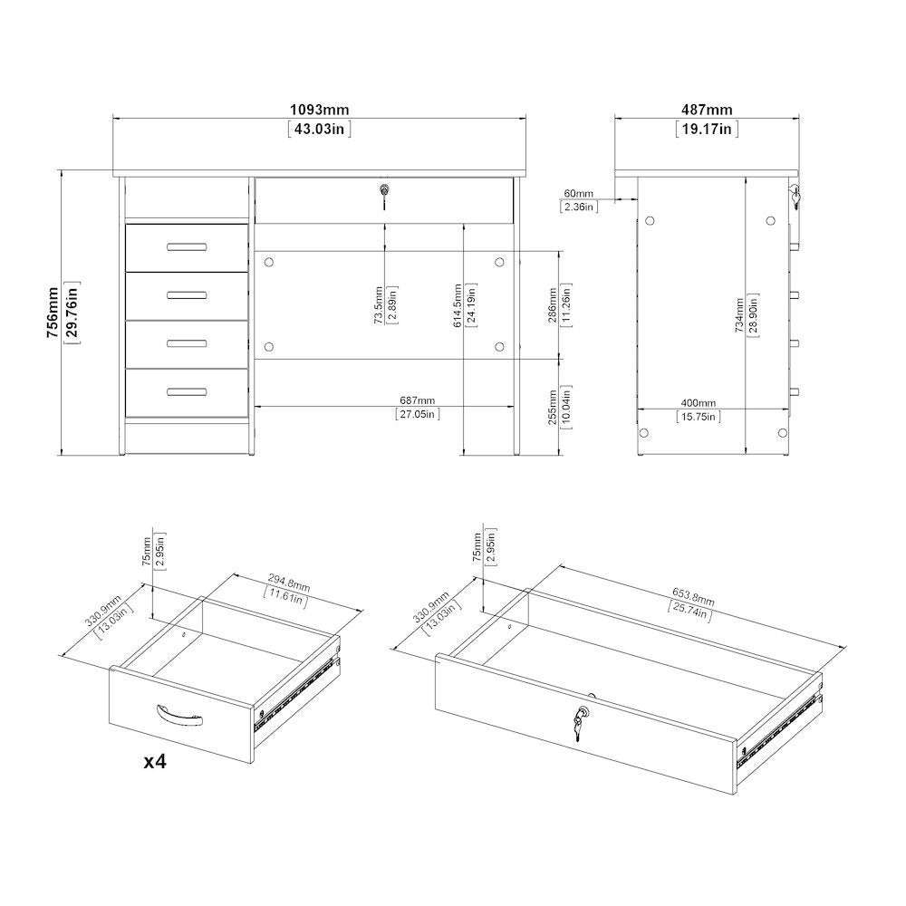 Modern Desk with 5 Storage Drawers for Living Room or Home Office, Dark Chocolate