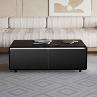 Modern Smart Coffee Table with Built-in Fridge, Bluetooth Speaker, Wireless Charging Module, Touch Control Panel, Power Socket, USB Interface, Outlet Protection, Atmosphere light, Black