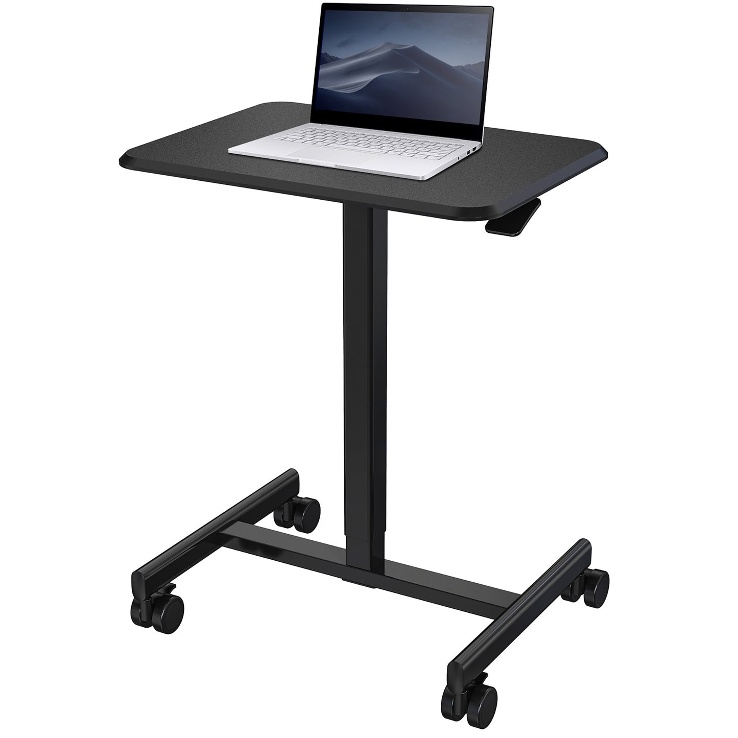 Mobile Laptop Computer Desk, Height-Adjustable from 28.5" to 42.9", Pneumatic Adjustment Height, Rolling Desk, Mobile Table for Home and Office, Black