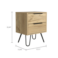 Augusta 2 Nightstand, Four Legs, Two Drawers -Light Oak