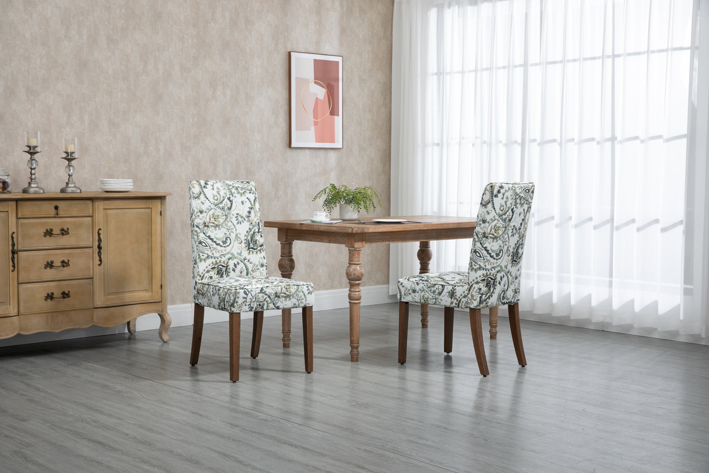 Cover Removable Interchangeable and Washable Taupe Cashew Fabric Upholstered Parsons Chair with Solid Wood Legs 2 PCS