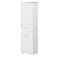 Tall Bathroom Storage Cabinet, Freestanding Storage Cabinet with Two Different Size Drawers and Adjustable Shelf, MDF Board with Painted Finish, White