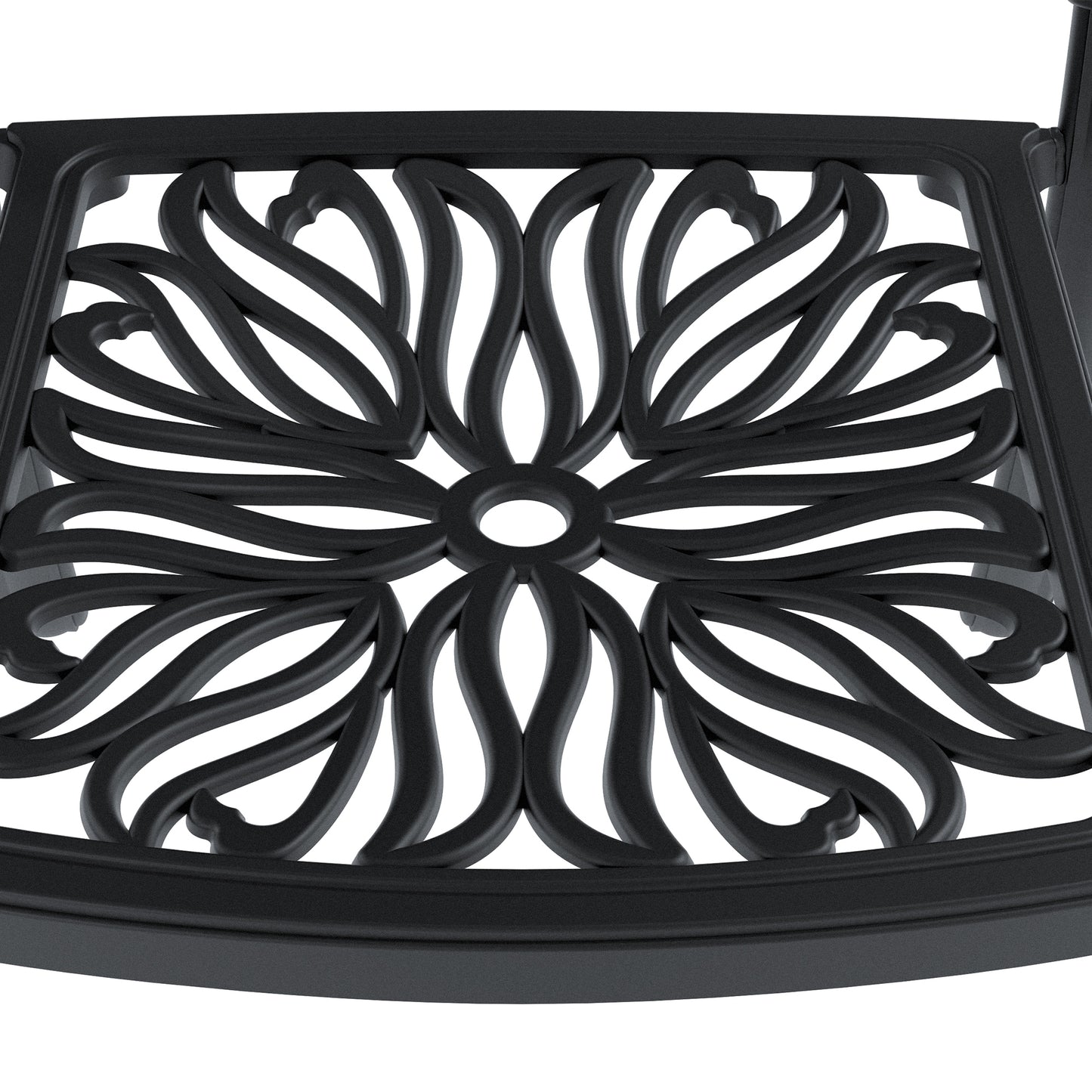 7-Piece Set Of Cast Aluminum Patio Furniture  With Black Frame and  Seat Cushions In Random Colors