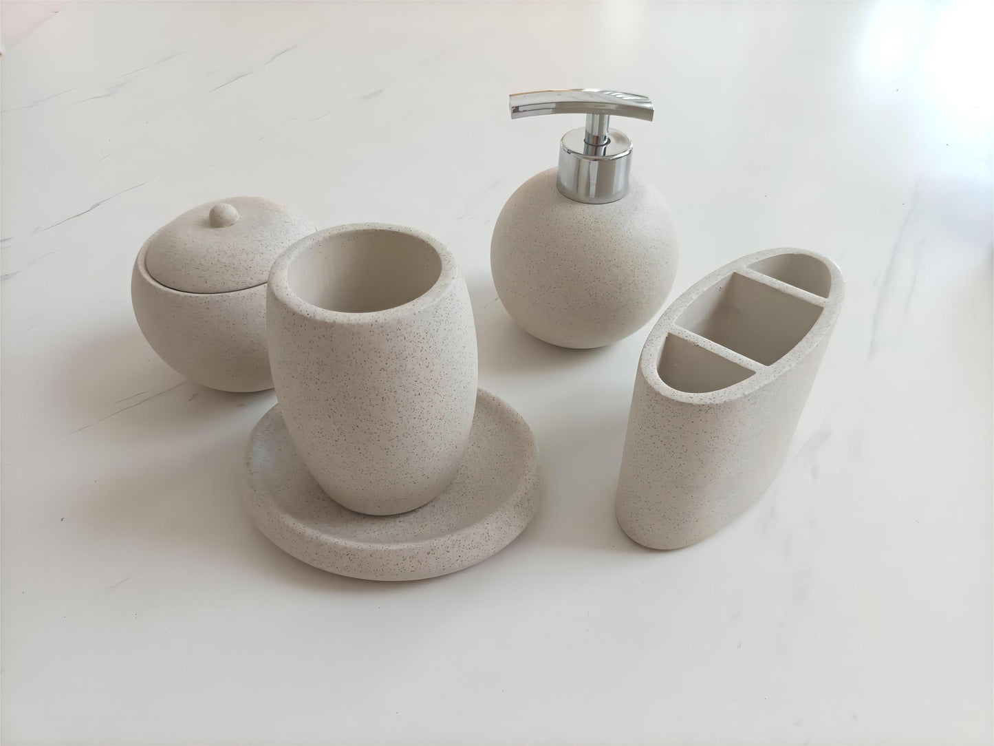 Concrete terrazzo Bath Accessory Set,White Sandstone Color