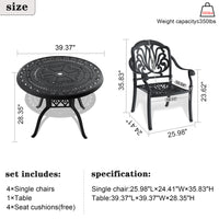 5-Piece Set Of Cast Aluminum Patio Furniture  With Black Frame and  Seat Cushions In Random Colors