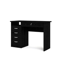 Modern Walden Desk with 5 Drawers for Living Room or Home Office, Black Woodgrain