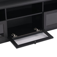 ON-TREND Sleek & Modern Design TV Stand with Acrylic Board Door, Chic Elegant Media Console for TVs Up to 65", Ample Storage Space TV Cabinet with Black Handles, Black