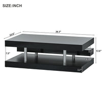 ON-TREND Modern 2-Tier Coffee Table with Silver Metal Legs, Rectangle Cocktail Table with High-gloss UV Surface, Minimalist Design Center Table for Living Room, Black