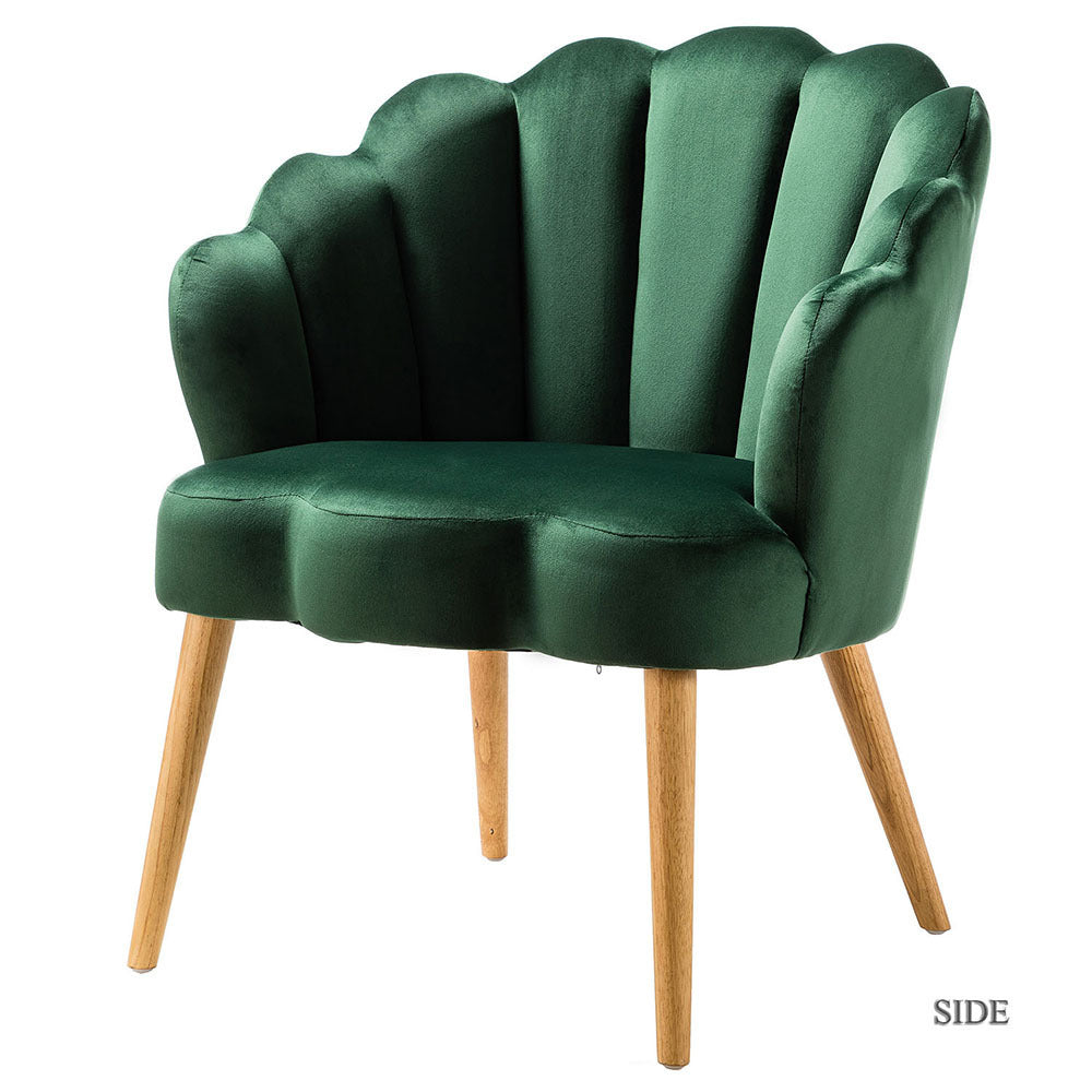 Flora Scalloped Velvet Arm Chair-GREEN