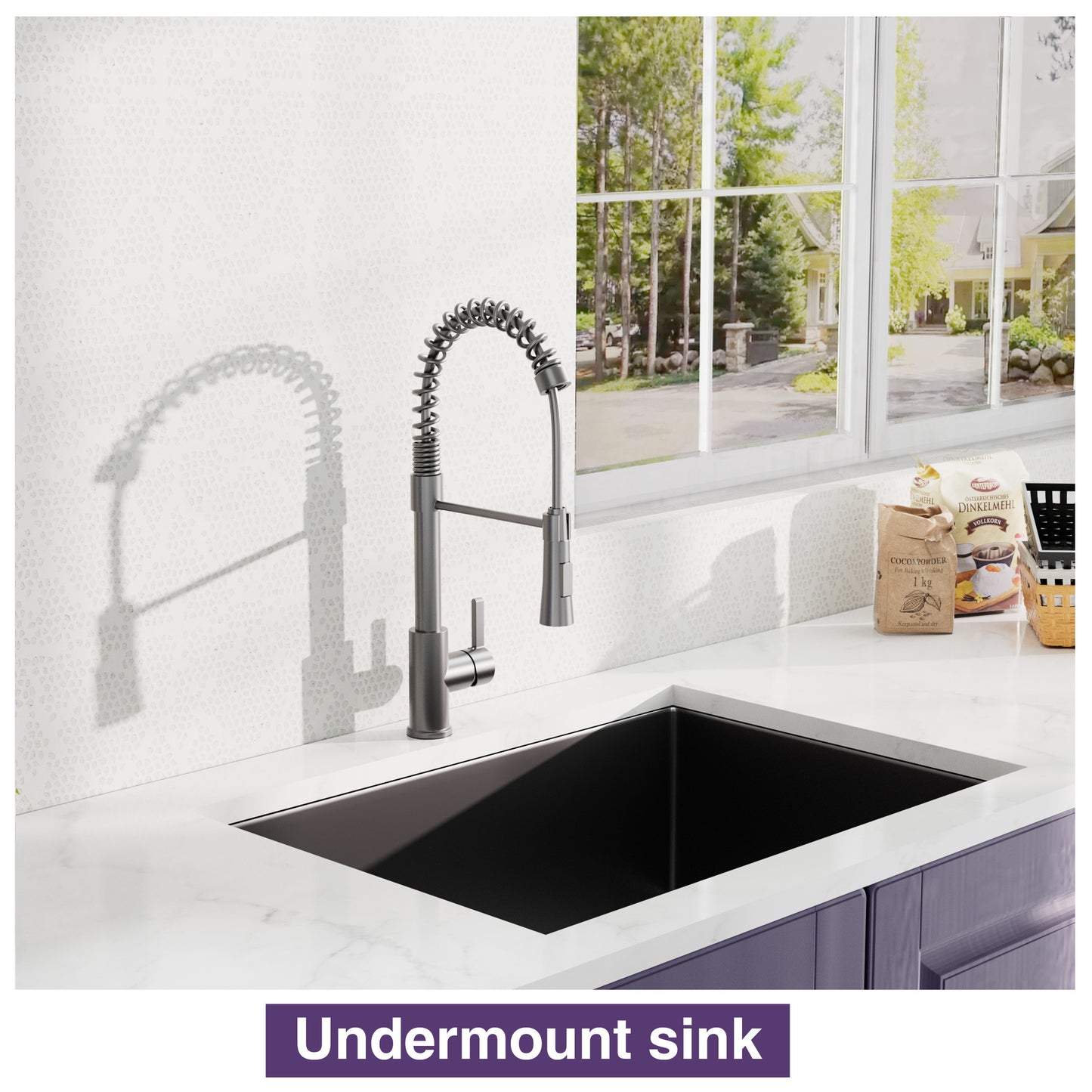 27Inch Gunmetal Black Undermount 18 Guage Stainless Steel Kitchen Sink With Black Spring Neck Faucet