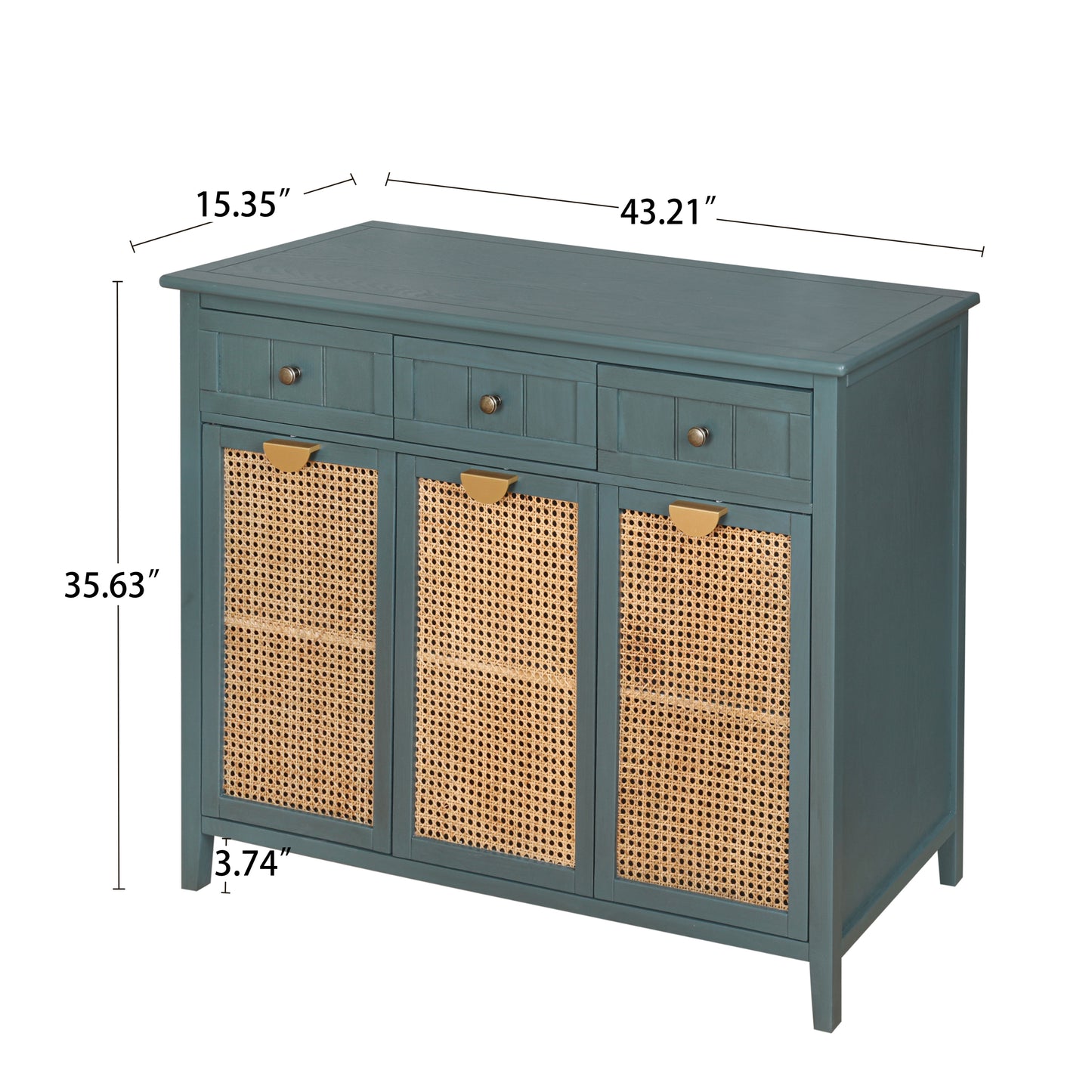 3 door 3 drawer cabinet,sideboard,real wood texture,hand painted,natural rattan weaving,suitable for multiple scenes such as living room, bedroom, study room