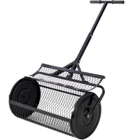 Peat Moss Spreader 24inch,Compost Spreader Metal Mesh,T shaped Handle for planting seeding,Lawn and Garden Care Manure Spreaders Roller ,black