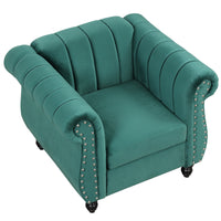 39" Modern Sofa Dutch Fluff Upholstered sofa with solid wood legs, buttoned tufted backrest,green