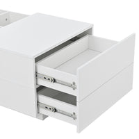 ON-TREND Extendable Coffee Table with 4 Drawers, Rectangle Cocktail Table with Hidden Storage Compartment, UV High-gloss Center Table with Sliding Top for Living Room, 35.4"x 23.6", White