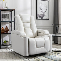 Power Recliner Chair Classic with Traditional Luxurious PU Leather luster, and Electric Headrest & two Cupholders, Sofa for living room&bed room, White