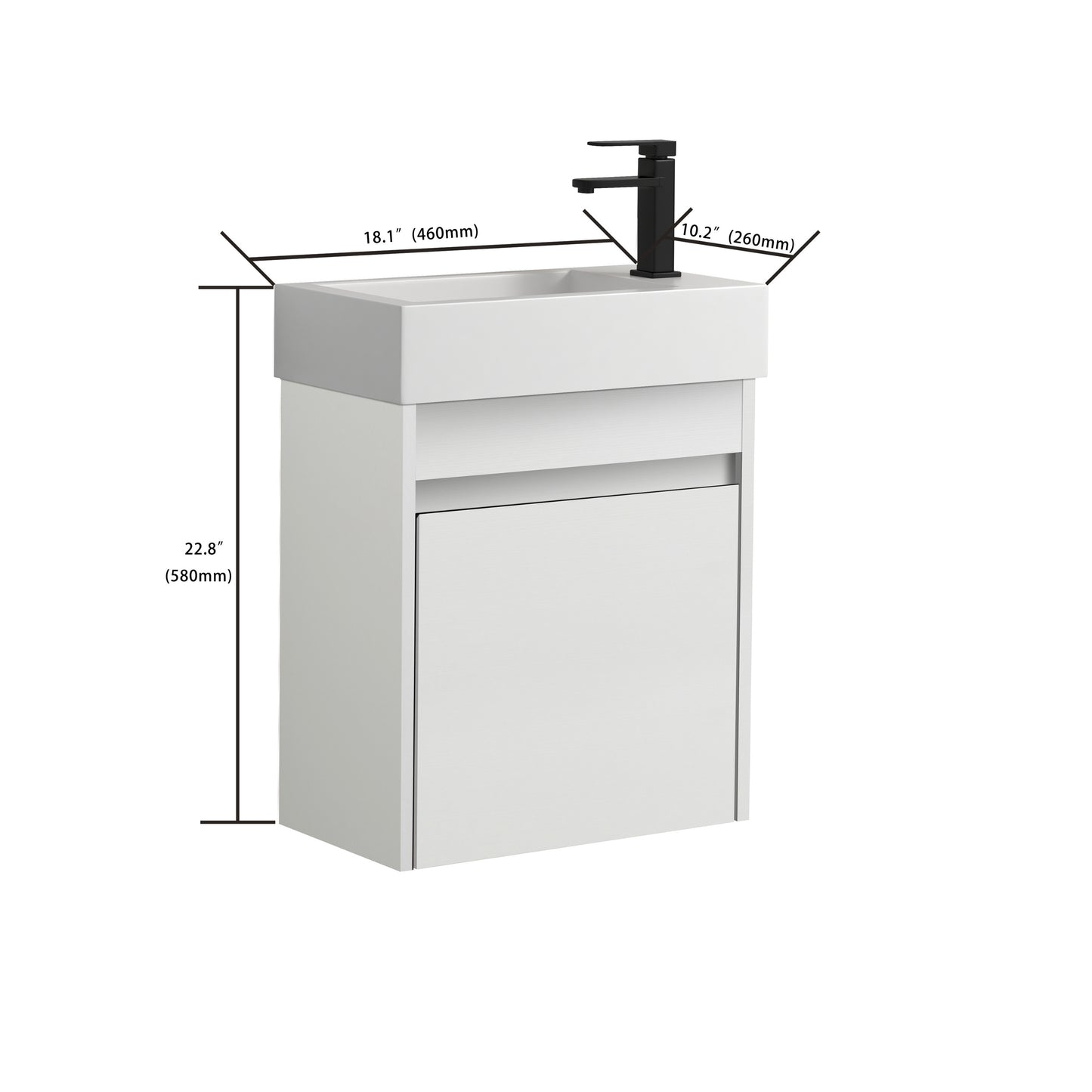 18'' Floating Wall-Mounted Bathroom Vanity with White Resin Sink & Soft-Close Cabinet Door