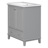 30" Bathroom Vanity with Sink Combo, Multi-functional Bathroom Cabinet with Doors and Drawer, Solid Frame and MDF Board, Grey