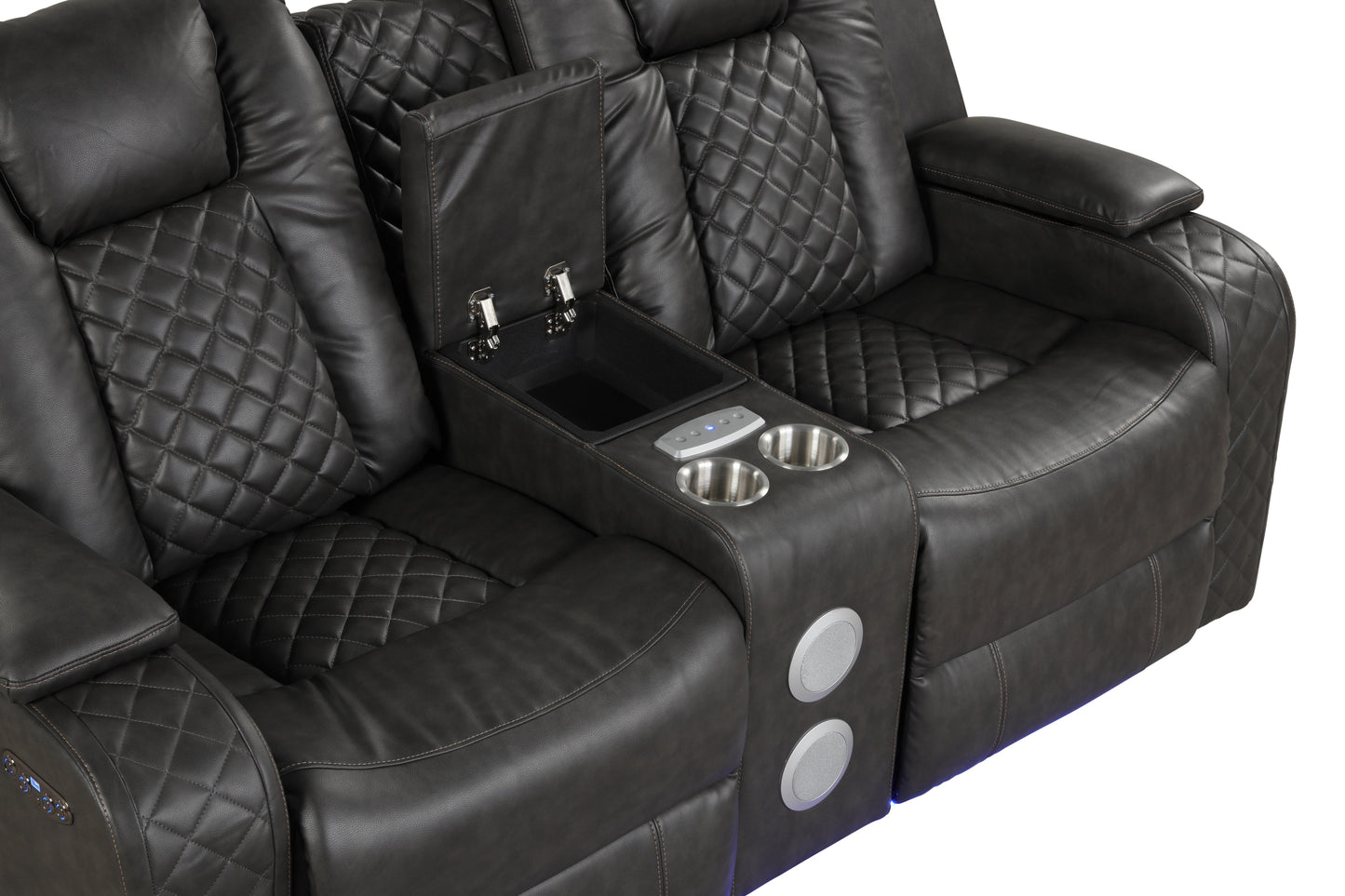 Benz LED & Power Recliner 3 PC Made With Faux Leather in Black