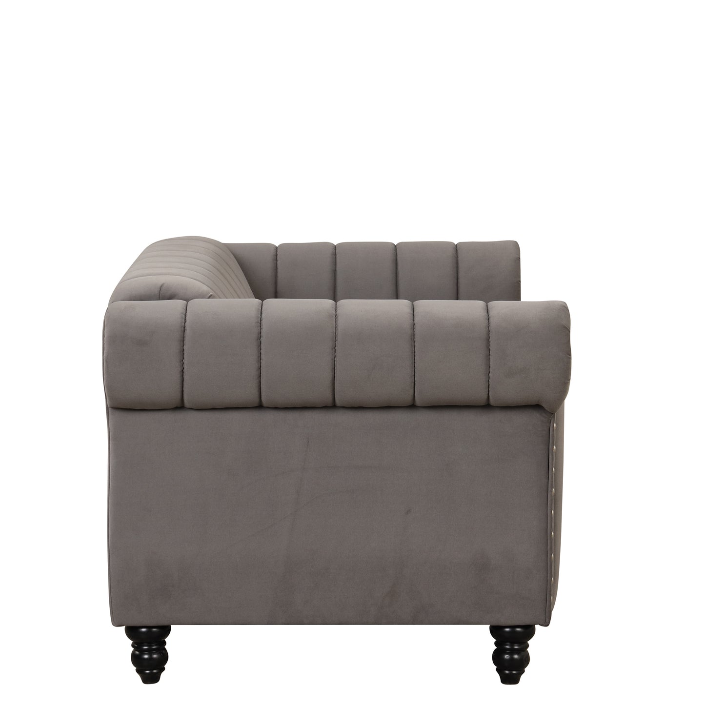 39" Modern Sofa Dutch Fluff Upholstered sofa with solid wood legs, buttoned tufted backrest,gray