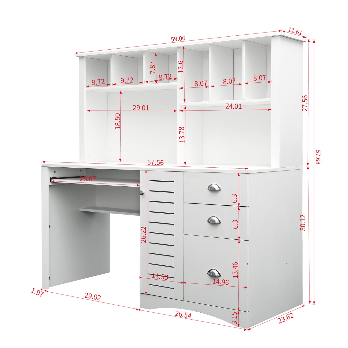 Home Office Computer Desk with Hutch, Antiqued White finish