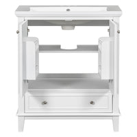 30" Bathroom Vanity with Sink Combo, Multi-functional Bathroom Cabinet with Doors and Drawer, Solid Frame and MDF Board, White