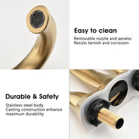 2 Handle 4 Inch Centerset Bathroom Sink Faucet with Pop-Up Drain, Brushed Gold