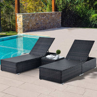 Brown 3-Piece Wicker Outdoor Chaise Lounge Set with Begie Cushions, End Table