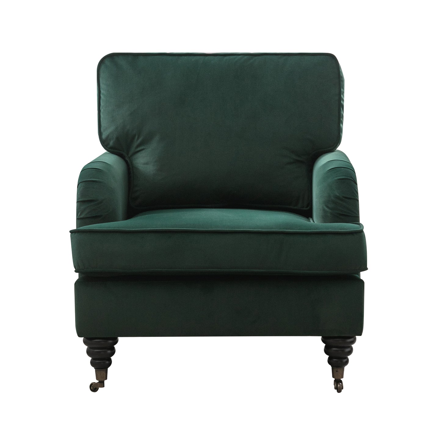 Velvet Accent Chair, Sofa Armchair with Casters, Mid-Century Modern Velvet Upholstered Comfort Oversized Armchair with Wooden Legs, Reading Chair，Living Room Chair, Dark  Green