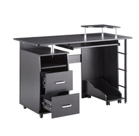 D&N solid wood computer Desk,office table with PC droller, storage shelves and file cabinet , two drawers, CPU tray,a shelf  used for planting, single , black. 47.24''L 21.65''W 34.35''H