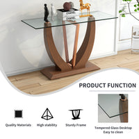 Modern Minimalism rectangular glass table, with 0.39 inch tempered glass table top and MDF wood texture sticker legs, suitable for entrance and living room 50''x18''x 29.5''