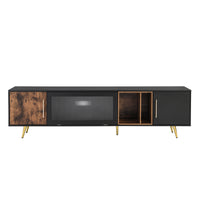 ON-TREND Stylish TV Stand with Golden Metal Handles&Legs, Two-tone Media Console for TVs Up to 80", Fluted Glass Door TV Cabinet with Removable Compartment for Living Room, Black