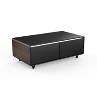 Modern Smart Coffee Table with Built-in Fridge, Bluetooth Speaker, Wireless Charging Module, Touch Control Panel, Power Socket, USB Interface, Outlet Protection, Atmosphere light, and More