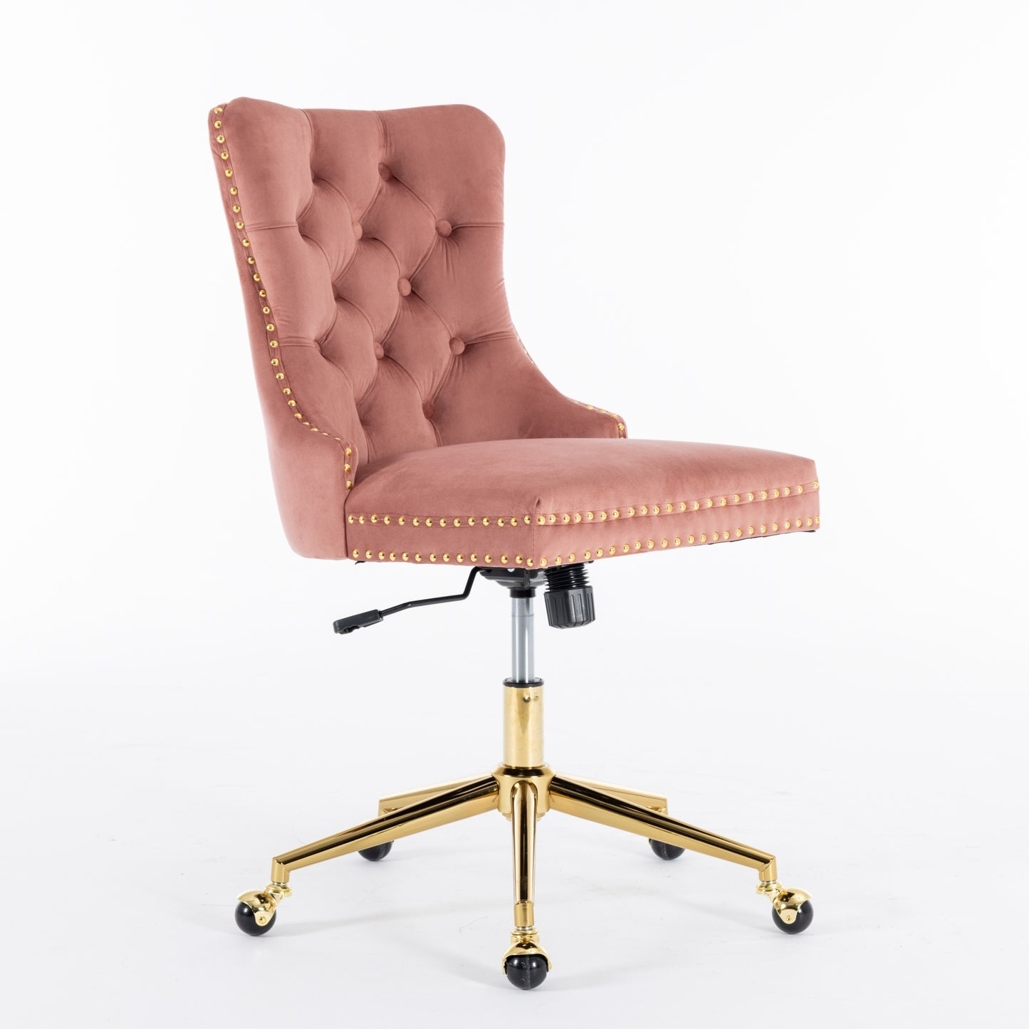 A&A Furniture Office Chair,Velvet Upholstered Tufted Button Home Office Chair with Golden Metal Base,Adjustable Desk Chair Swivel Office Chair (Pink)