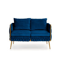 3 Piece Modern Velvet Upholstered Living Room Set with 3-Seater Sofa and 2 Loveseats, Handmade Woven Tufted Back and Arms, Golden Metal Legs, Blue Velvet