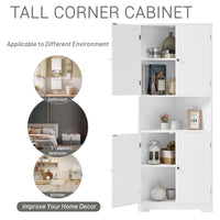 Tall Bathroom Storage Cabinet, Corner Cabinet with Doors and Adjustable Shelf, MDF Board with Painted Finish, White