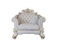 ACME Vendom II Chair w/2 Pillows, Two Tone Ivory Fabric & Antique Pearl Finsih LV01331