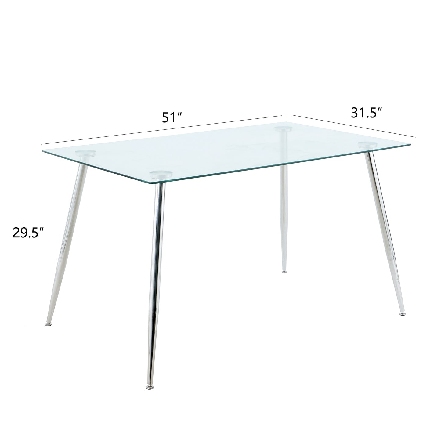 Modern Kitchen Glass dining table 51" Rectangular  Tempered Glass Table top,Clear Dining Table Metal Legs, Chrome legs(set of 1)